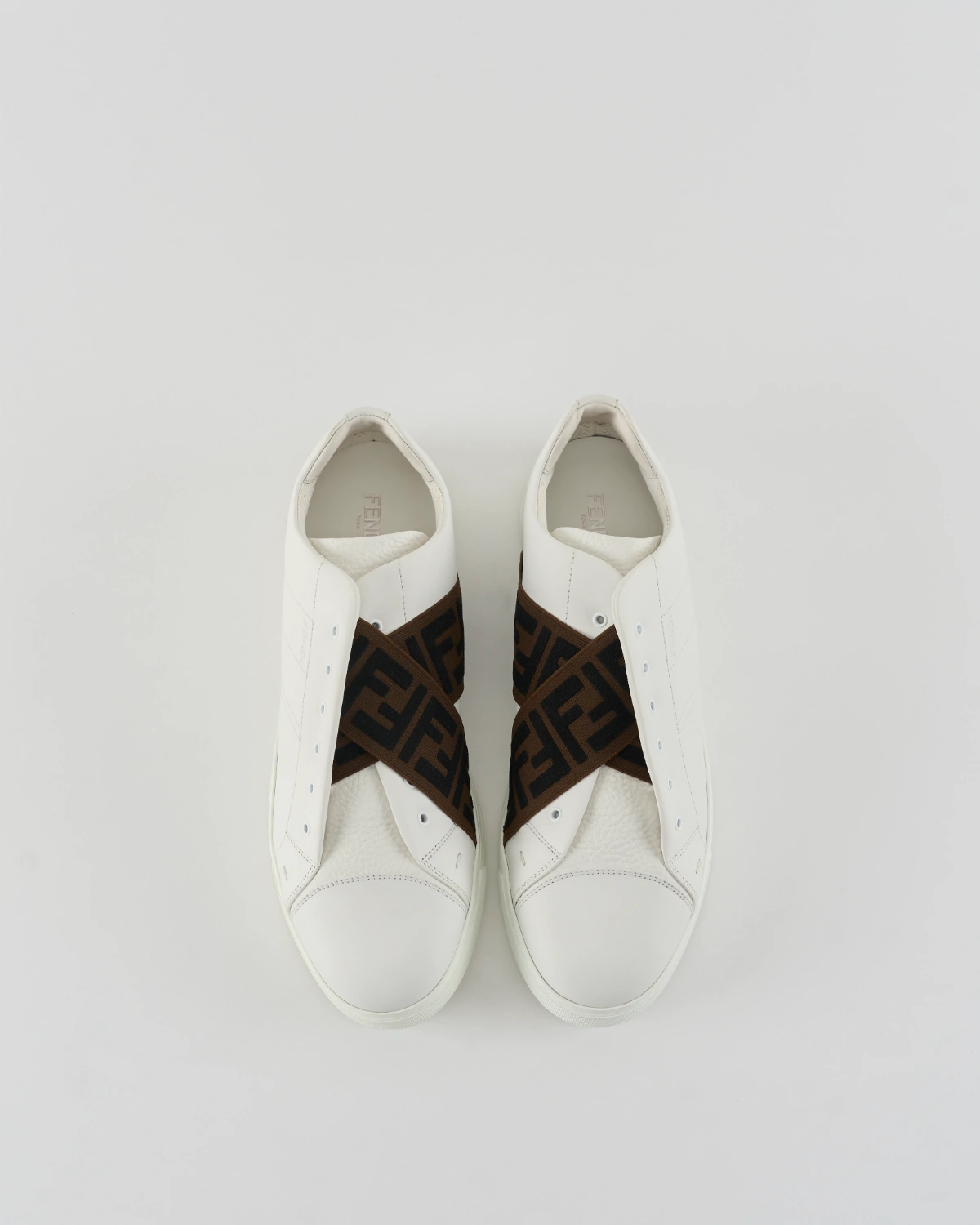 Fendi Leather FF Crisscross Strap Slip-on Sneakers