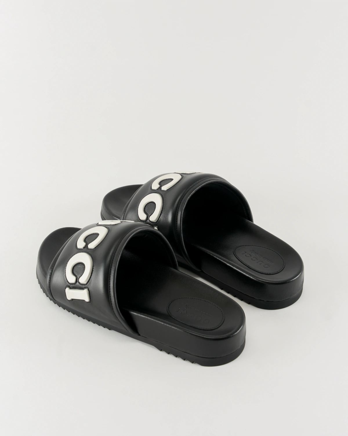 Gucci Logo Appliqued Leather Slides