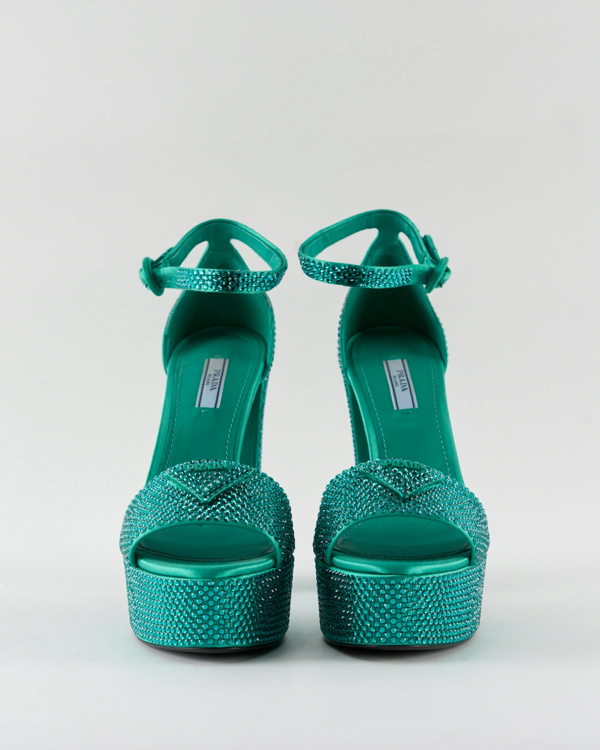 Prada Embellished Satin Platform Sandals