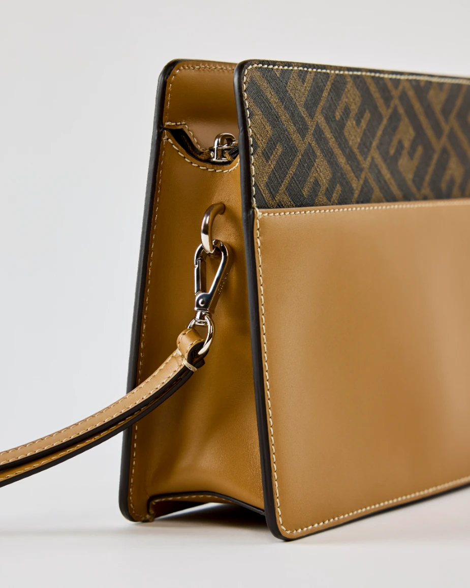 Sqaured FF Standing Clutch In Tan