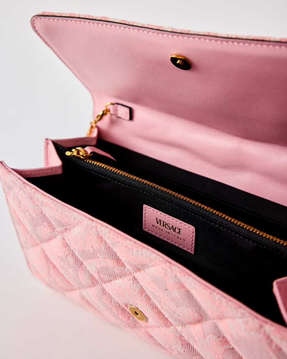 Versace Pink Greca Goddess Bi-Fold Chain Wallet